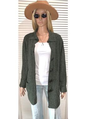 Talbots Wool Blend made in Italy Green collared cardigan women’s large